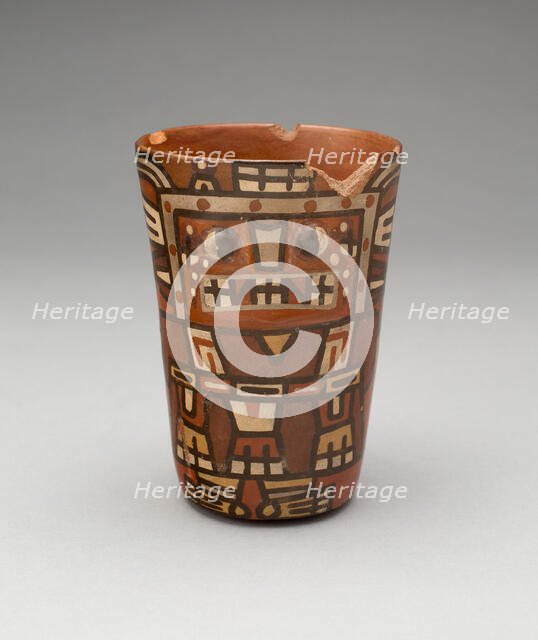 Drinking Cup (Kero) with an Abstracted Masked Figure, A.D. 600/1000. Creator: Unknown.