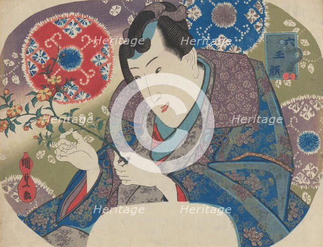 Mitsuuji with Mountain Roses (Yamabuki), from the series “Six Jewel Faces” (M..., mid-to-late 1830s. Creator: Utagawa Kunisada.