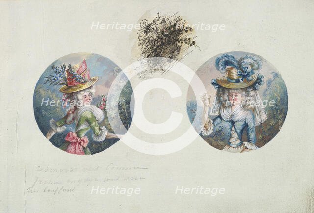 Two Costume Designs or Portrait Types of Two Women with Straw Hats, ca. 1785-90. Creator: Anon.