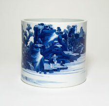 Cylindrical Jar with Figures in a Landscape, Qing dynasty (1644-1911), Kangxi period (1662-1722). Creator: Unknown.