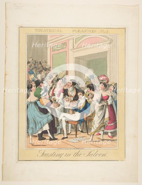 Theatrical Pleasures, Plate 5: Feasting in the Saloon, ca. 1835. Creator: Theodore Lane.