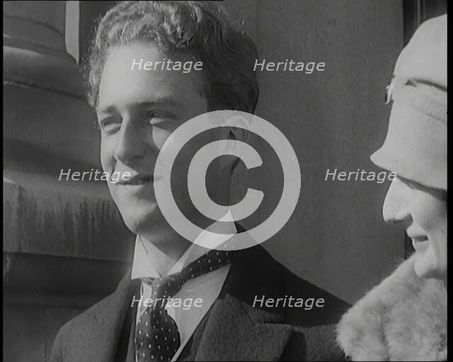 Crown Prince Leopold of Belgium and Princess Astrid of Sweden Walking With Her Parents..., 1926. Creator: British Pathe Ltd.