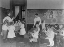 Science classroom scene - 7 or 8 year-olds studying the magnet, 8th Division, Washington DC, (1899?) Creator: Frances Benjamin Johnston.