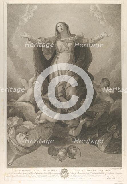 The assumption of the Virgin, who rises with arms outstretched, angels supporting her from..., 1792. Creator: Carl Ernst Christoph Hess.