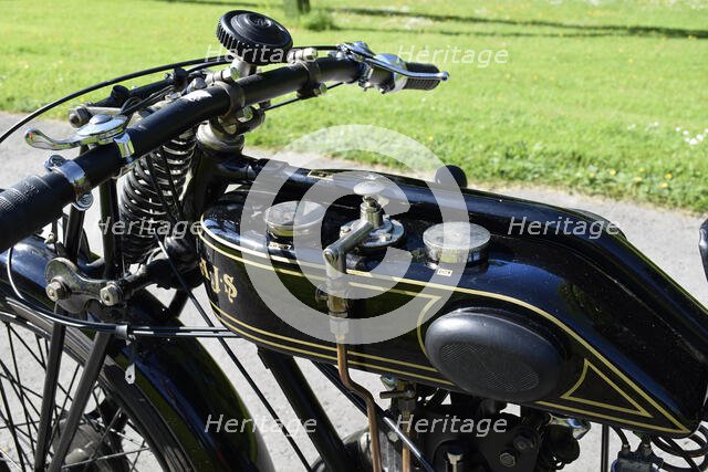 Petrol tank of a 1927 AJS Big Port motorcycle. Creator: Unknown.