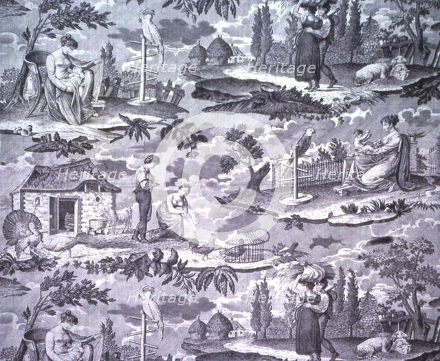 Le Kakatoès (The Cockatoo) (Furnishing Fabric), Nantes, c. 1815. Creator: Favre-Petitpierre et Cie.