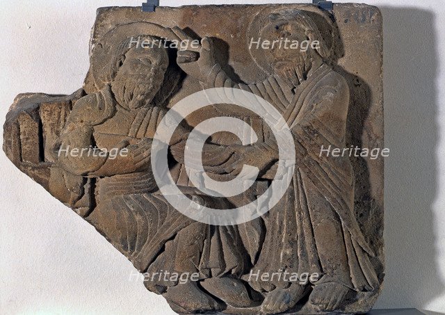 Relief with Christ and St. Peter, high-relief in stone from Vic Cathedral.