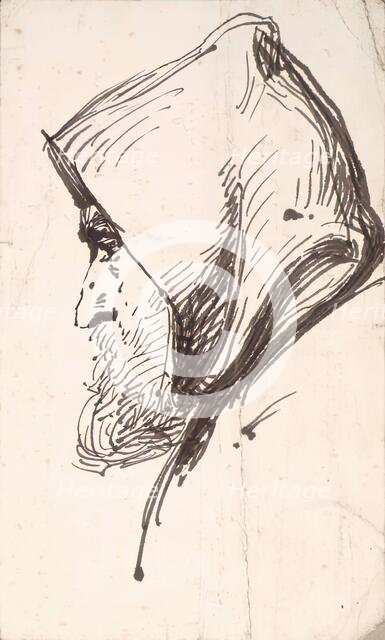 Profile Head of Bearded Man Wearing a Hood, c1840-1867. Creator: John Phillip.