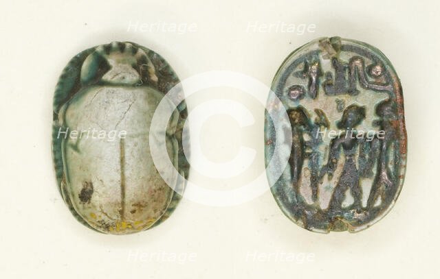 Scarab: The God Ptah with a Standing King and the Name of Usermaatra Setepenra (Ramesses II)... Creator: Unknown.