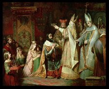Charlemagne is crowned king of the Lombards in 774.