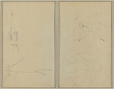 Church Tower; A Sketch of a Fan [recto], 1884-1888. Creator: Paul Gauguin.