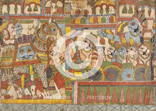 Babhruvahana Surrenders the Sacrificial Horse Syamakarna to His Father ..., c1850. Creator: Unknown.