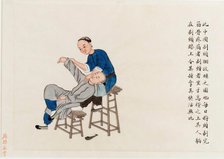 Chinese medicine: a practitioner massages a patient's shoulder, 1890. Creator: Pei Qun Zhou.