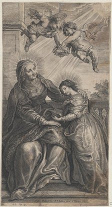 The education of the Virgin, with Saint Anne and the Virgin Mary reading with two p..., ca. 1700-24. Creator: Coenrad Waumans.