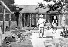 Sketches in Chitral: interior of a headman's house in Mian-Kili, 1895. Creator: George Meisenbach.