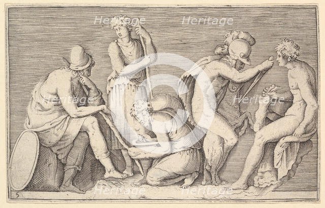 Scene of Sacrifice with Warrior Killing Ram and Four Other Figures, published ca. 1599-1622. Creator: Unknown.