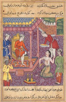 Page from Tales of a Parrot (Tuti-nama): Thirty-fifth night: The magician disguised..., c. 1560. Creator: Unknown.