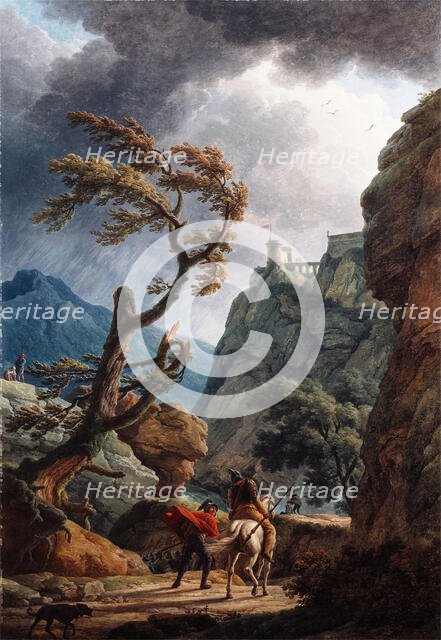 Soldiers in a Mountain Gorge, with a Storm, 1789. Creator: Claude-Joseph Vernet.
