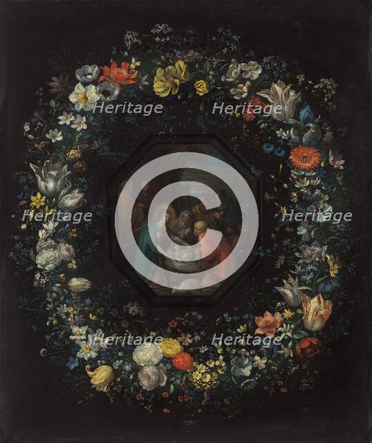 Garland of Flowers with Adoration of the Shepherds, c. 1625/1630. Creators: Frans Francken II, Master HDB.