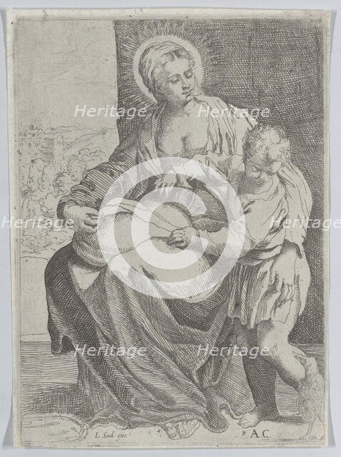 The Virgin seated holding a pillow on her lap with the young Christ standing at right..., 1580-1600. Creator: Annibale Carracci.
