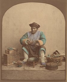 [Chinese Man Sitting with Tools], 1870s. Creator: Unknown.