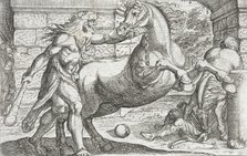Hercules and the Mares of Diomedes, 1608. Creators: Antonio Tempesta, Nicolaus van Aelst.