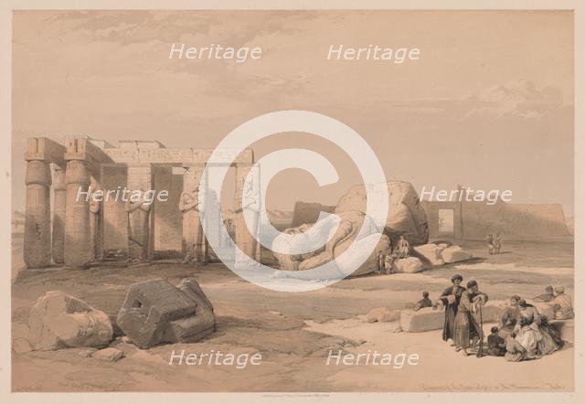 Egypt and Nubia: Volume II - No. 4, Fragments of the Great Colossi, at the Memnonium, 1838. Creator: Louis Haghe (British, 1806-1885).