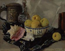 Still life. Shell and apples, 1917. Artist: Lanceray (Lansere), Evgeny Evgenyevich (1875-1946)