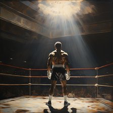 AI IMAGE - Portrait of Muhammad Ali standing in a boxing ring, 1960s, (2023). Creator: Heritage Images.