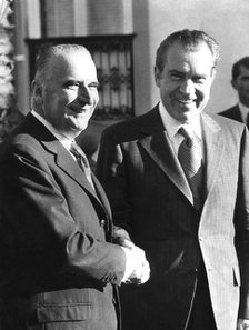 US President Nixon with President Pompidou of France, 1971. Artist: Unknown