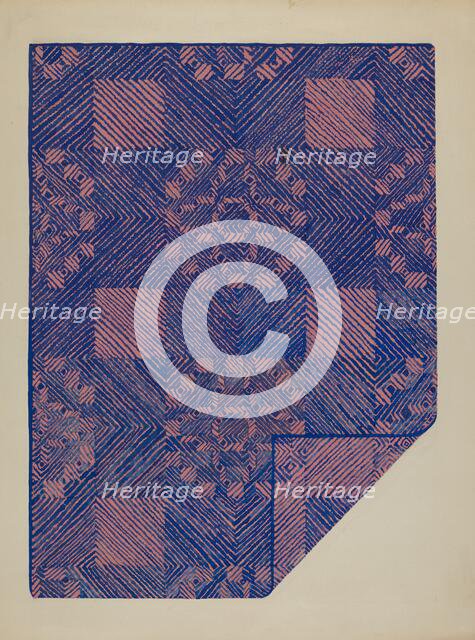 Piece of a Coverlet - Cobalt Blue & Rose, c. 1936. Creator: Katherine Hastings.