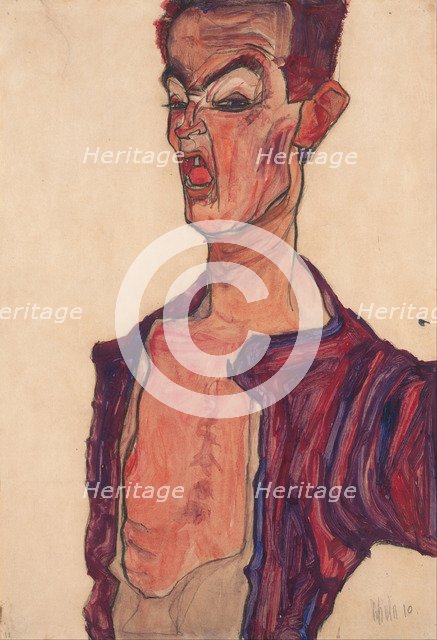 Self-Portrait, Grimacing, 1910. Artist: Schiele, Egon (1890–1918)