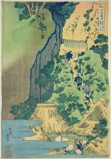 Kannon Shrine at Kiyo Falls at Sakanoshita on the Tokaido (Tokaido Sakanoshita Kiyotaki..., c. 1833. Creator: Hokusai.