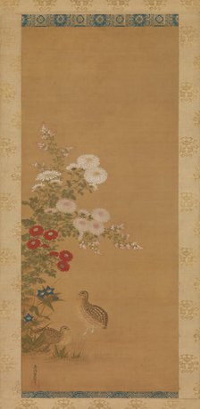 Quail and Autumn Flowers, late 17th century. Creator: Tosa Mitsuoki.