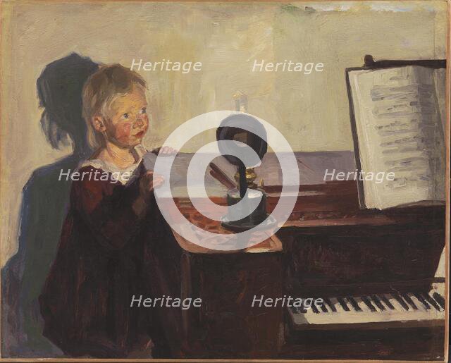 Bimse at the piano, 1902. Creator: Peter Hansen.