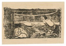 Interior of a Tahitian Hut, from the Suite of Late Wood-Block Prints, 1898/99. Creator: Paul Gauguin.