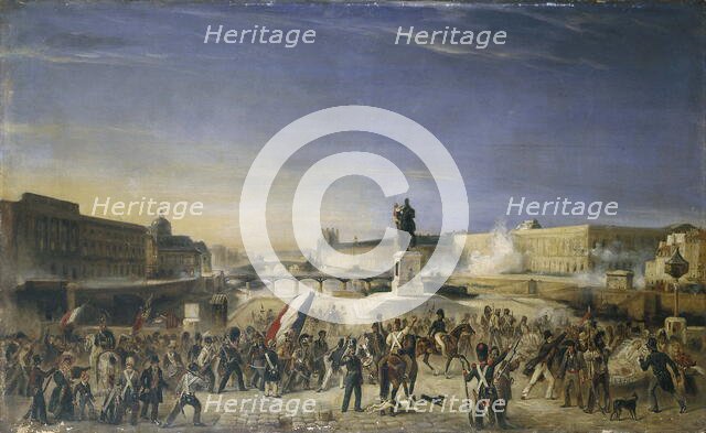 Attack on the Louvre, July 29, 1830, seen from the Pont-Neuf, 1830. Creator: Unknown.