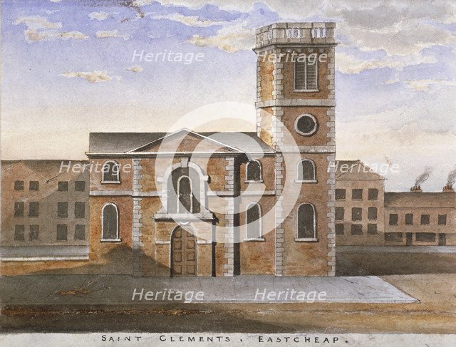 South view of the Church of St Clement, Eastcheap, City of London, 1820. Artist: Anon