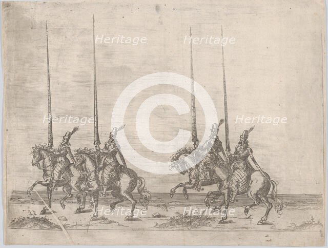 Procession, with four men riding horses, 16th century., 16th century. Creator: Anon.