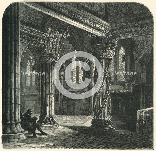'The Apprentice Pillar in Roslin Chapel', c1870.