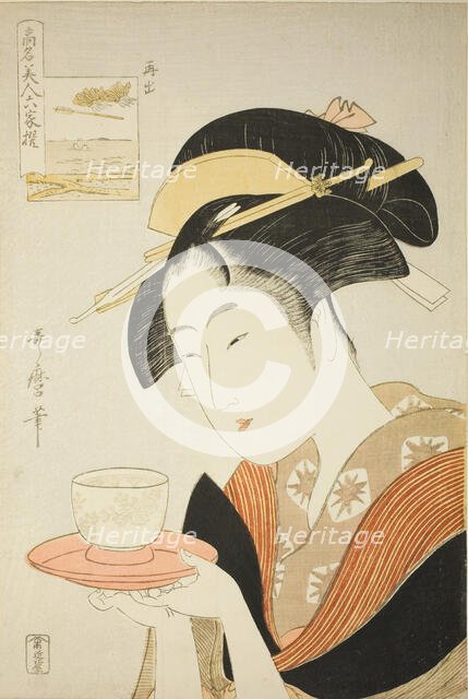 Appearing Again: Naniwaya Okita, from the series "Renowned Beauties Likened to the Six..., c1795/96. Creator: Kitagawa Utamaro.