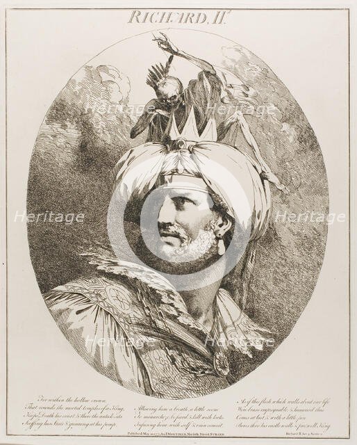 Richard II, from Twelve Characters from Shakespeare, May 20, 1775 (originally published), pub. 1809. Creator: John Hamilton Mortimer.