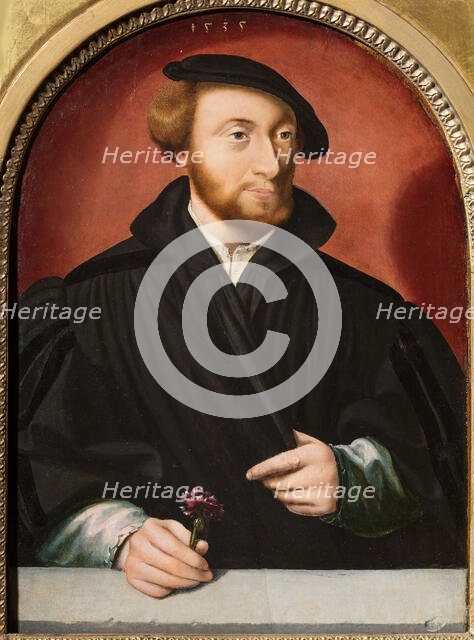 Portrait of a man with a carnation, 1535. Creator: Bruyn, Bartholomaeus (Barthel), the Elder (1493-1555).