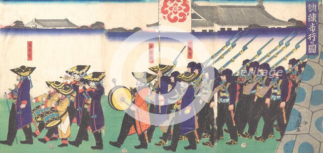 Parade of the Emperor's Troops, 1867. Creator: Yoshifuji.