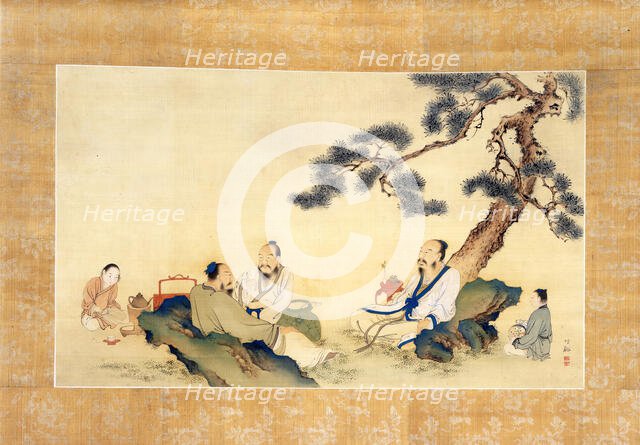 Scholars Enjoying Tea (image 2 of 2), 19th century. Creator: Nakabayashi Chikkei.