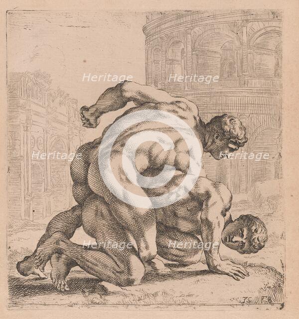 The Medici Wrestlers, side view, turned to right [plate 35], 1638. Creator: François Perrier.
