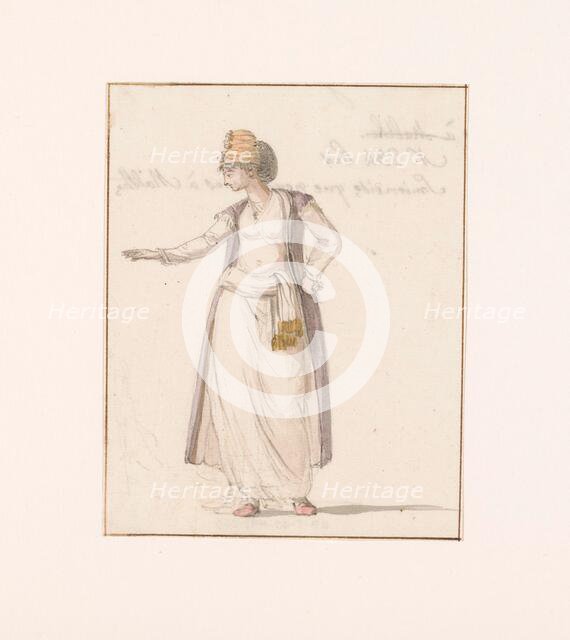 Woman from Smyrna in traditional costume, seen by the travel group in Malta, 1778.  Creator: Louis Ducros.