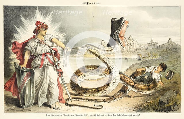 Cartoon from Puck, between 1880 and 1889. Creators: Joseph Keppler, Bernhard Gillam.