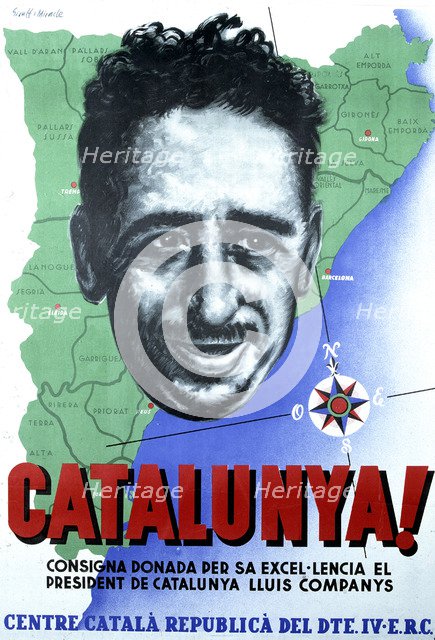 Spanish Civil War (1936-1939), Propaganda Poster 'Catalonia' published by the Centre Català Repub…