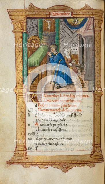 Printed Book of Hours (Use of Rome): fol. 12v, November calendar page, 1510. Creator: Guillaume Le Rouge (French, Paris, active 1493-1517).